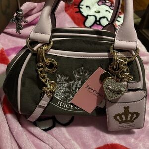 Juicy Couture Pink and Brown Satchel with Gold Accents